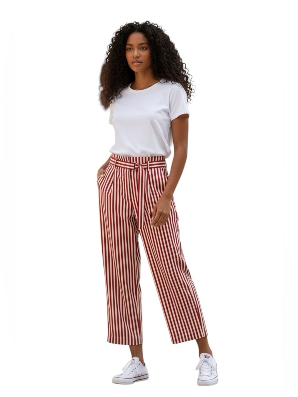 Giorgio Armani Red Ivory Stripe High Waist Pants Size 12 NWT Made in Italy